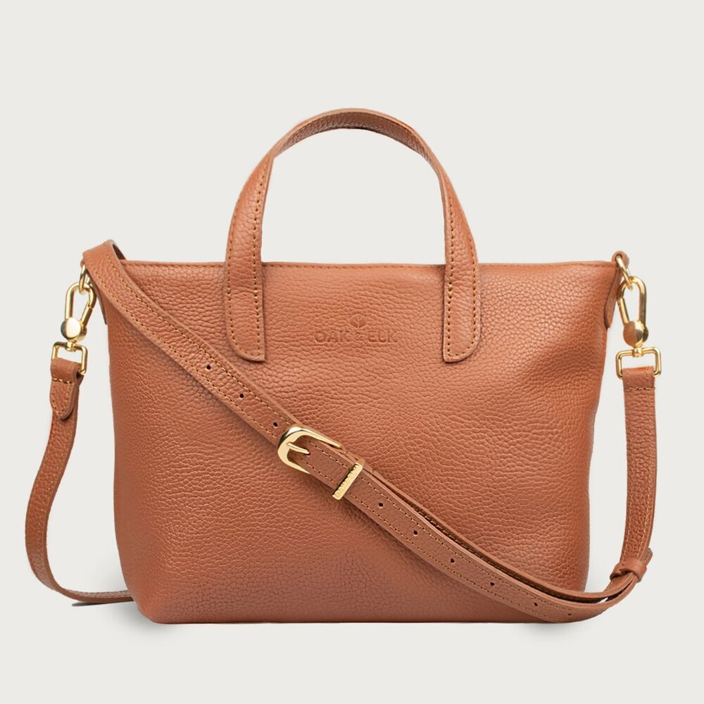 Genuine Leather Crossbody Handbag Tote Satchel Purse - Tan  Color